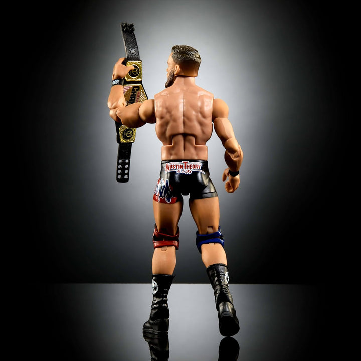 Mattel WWE Elite Actionfigur & Zubehör, Serie #110 Austin Theory 15,2 cm Sammlerstück mit 25 Gelenkp