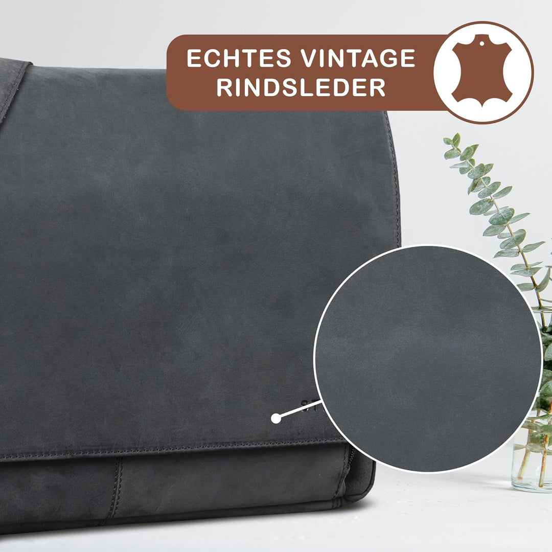 STILORD 'Tom' Vintage Leder Umhängetasche für Studium Uni Büro Arbeit 15 Zoll Laptoptasche DIN A4 Sc
