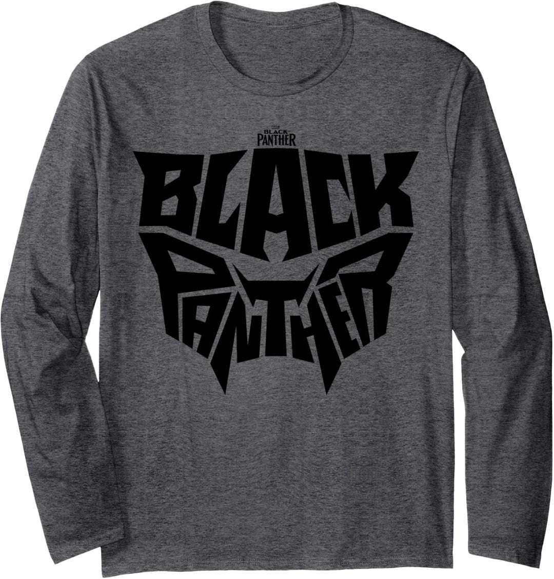 Marvel Black Panther Movie Grey Mask Text Langarmshirt