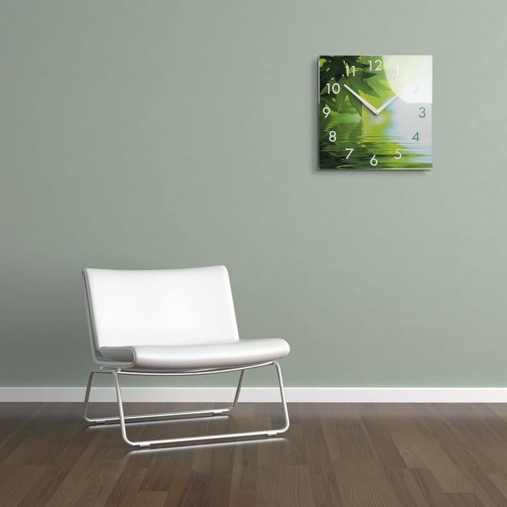 FLEXISTYLE Wanduhr küche Wohnzimmer 30 x 30 cm, aus Glas, mit Direktdruck eckig modern (AHORNBLÄTTER