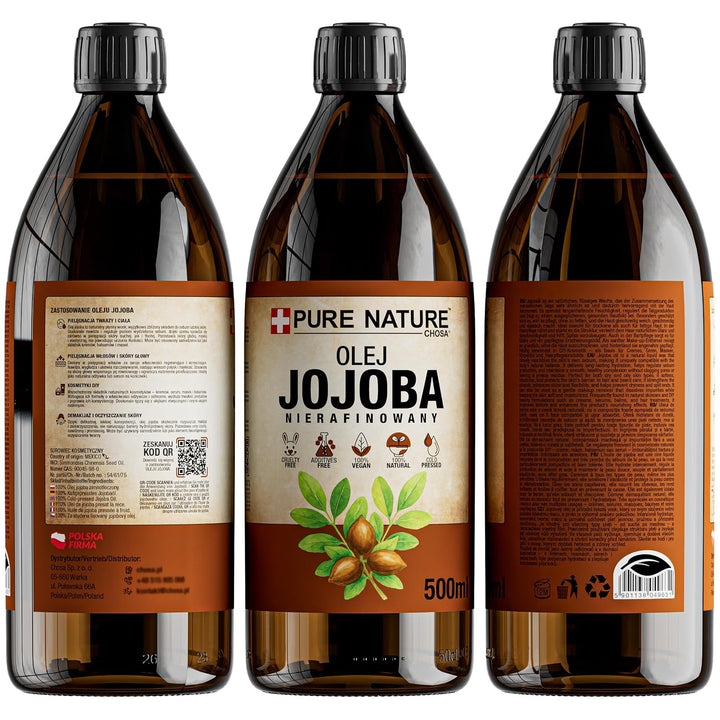 CHOSA Jojobaöl Bio Kaltgepresst Unraffiniert 100% Reines 500 ml | Jojoba Öl Haare, Haut, Gesicht, Kö