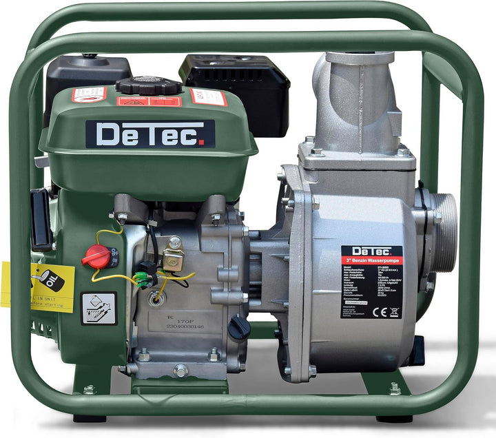 DeTec 3" Benzin Wasserpumpe Gartenpumpe (60.000 L/h, 28 Meter Förderhöhe, 3 Zoll Anschluss, 7 Meter