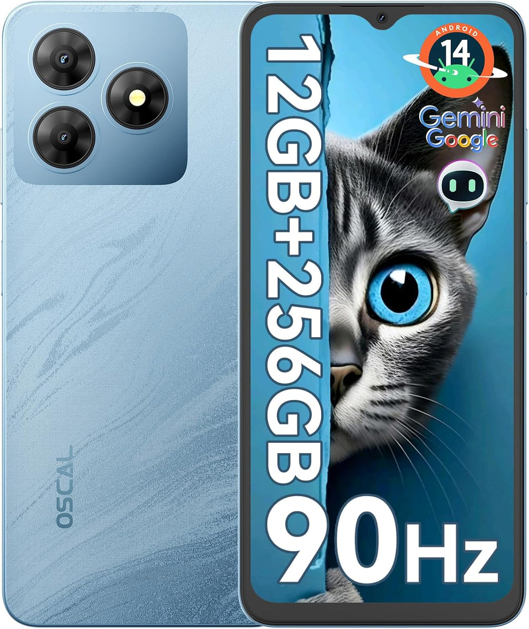 OSCAL Flat 2 Gemini AI Smartphone ohne Vertrag | Android 14, 12GB+256GB, 2TB TF | 90Hz 6.56'' HD+, O