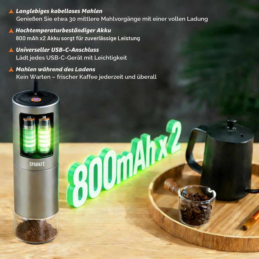 Tragbare elektrische Kaffeemühle, wiederaufladbare kabellose Handmühle mit konischem Frässtift aus E