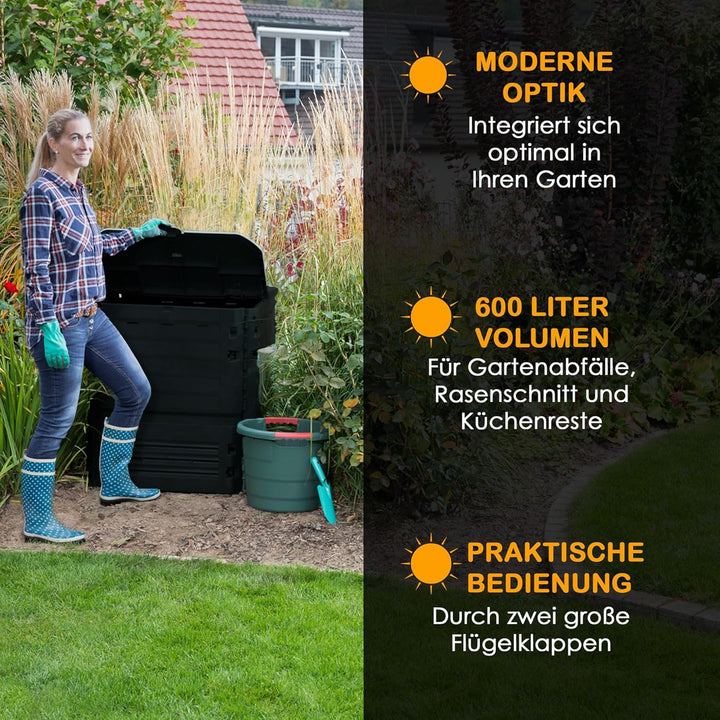 Eco-King Komposter für den Garten, 400 L, Schnellkomposter Kunststoff anthrazit, Composter Garten, K