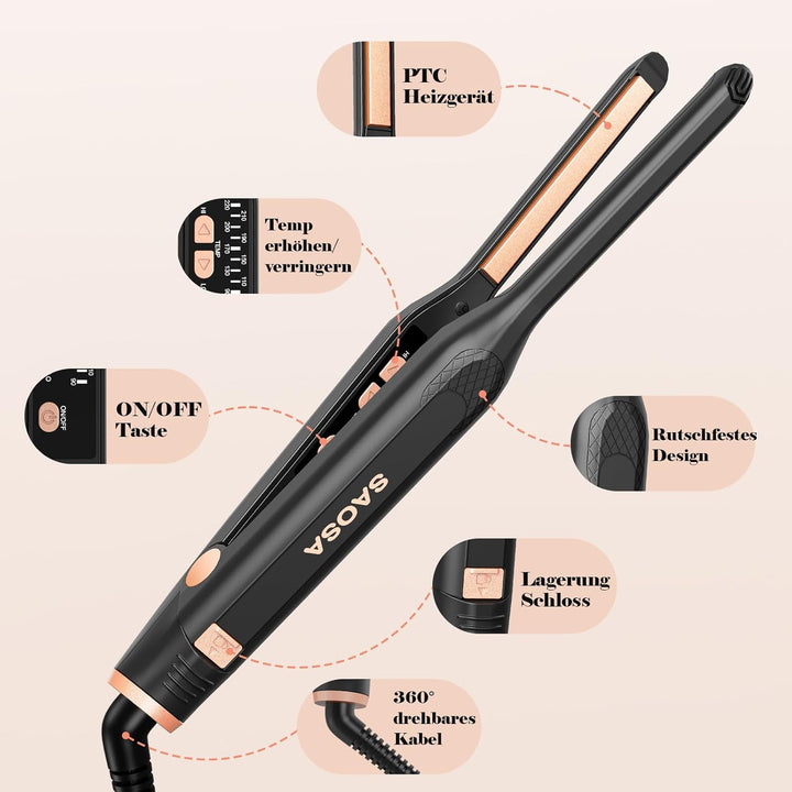 Mini Glätteisen, SAOSA Haarglätter und Lockenstab 2 in 1 Klein Glätteisen für kurzes Haar zum Locken