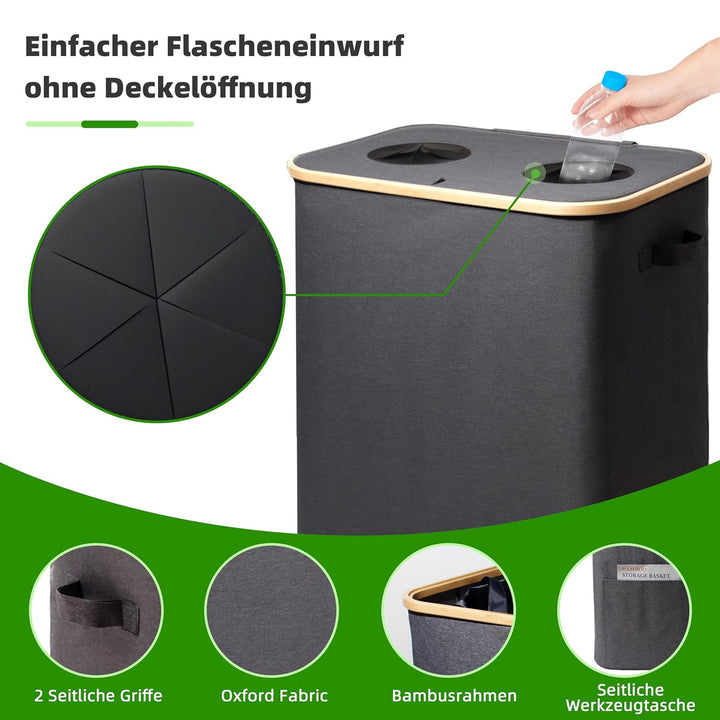140L Pfandflaschen Sammelbehälter mit Deckel & XXL Tragetaschen, Flaschensammler für Leergut & Altgl
