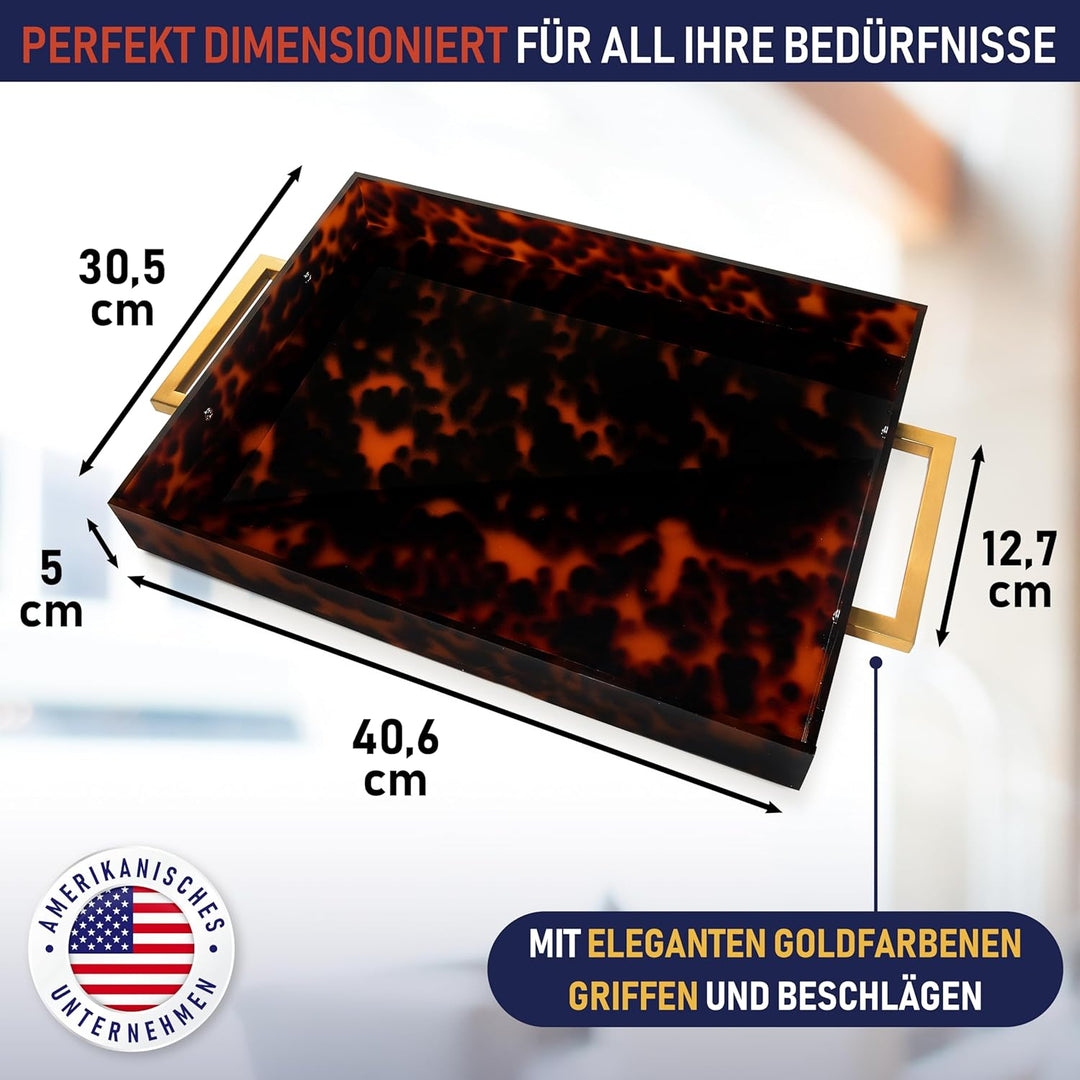 Acryl Serviertablett, goldene Griffe, 40,6 x 30,5 x 5,1 cm dekoratives Tablett für Tisch, Lebensmitt