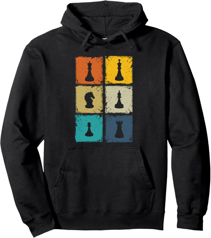 Retro squares chess pieces cool chess player gift Pullover Hoodie