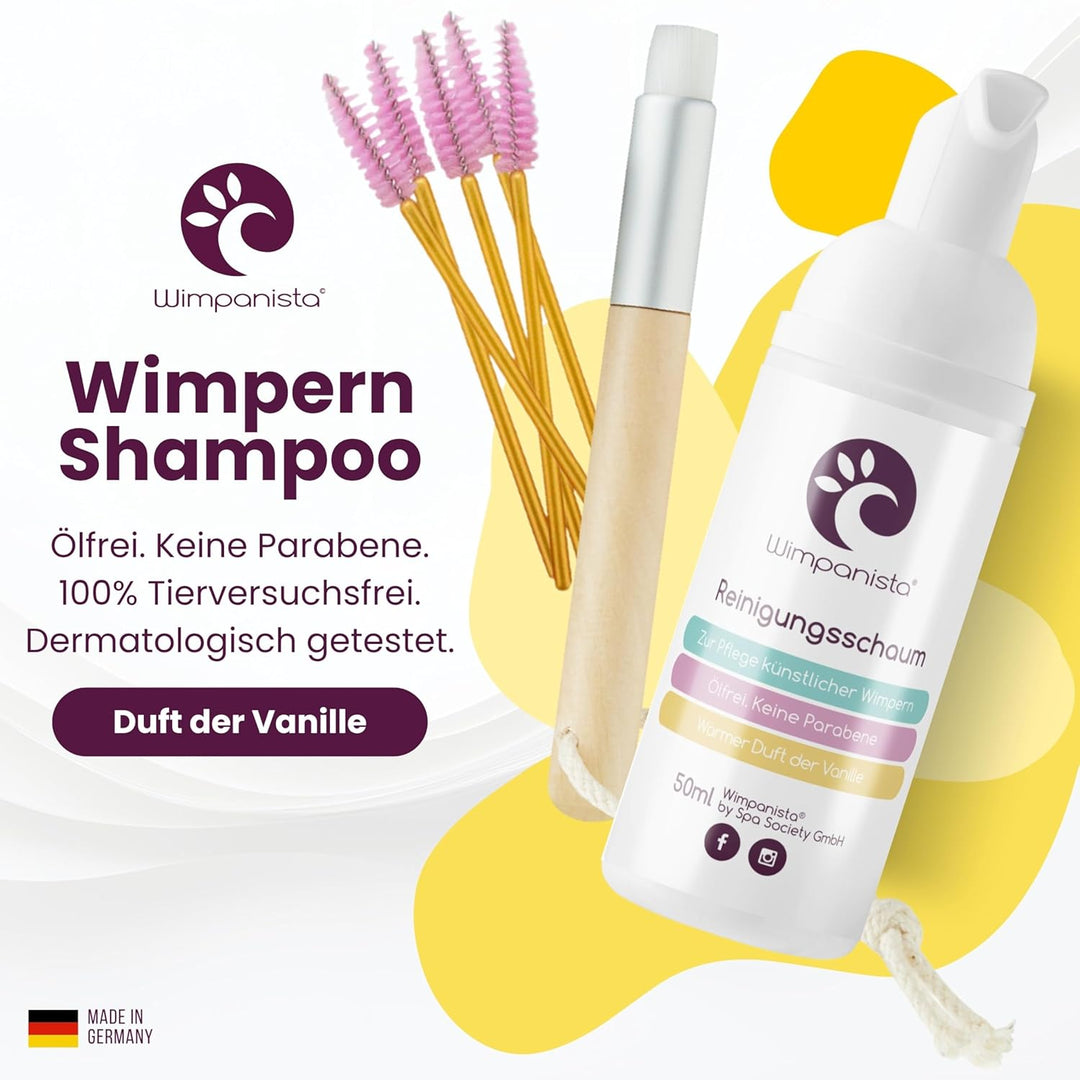Wimpanista® Wimpernshampoo Vanilleduft für die Wimpernpflege. Ölfrei. Dermatologisch Getestet. Made