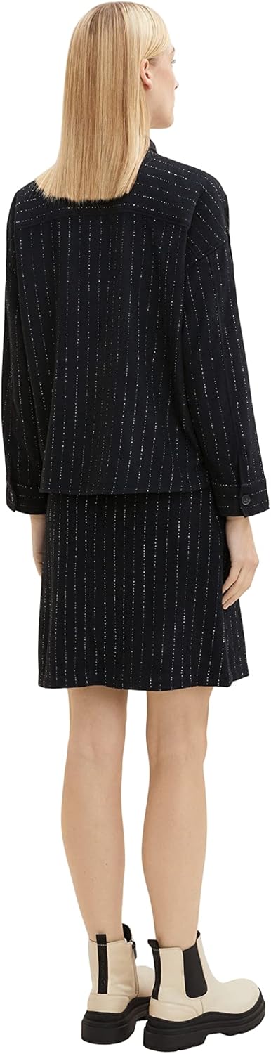 TOM TAILOR Damen Overshirt mit Streifen 36 30718 - Black Irregular Pin Stripe, 36 30718 - Black Irre