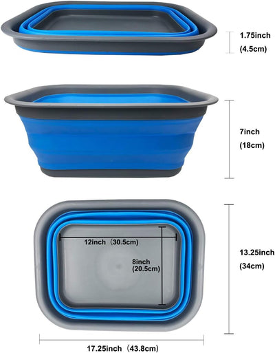 SAMMART Set of 2 Collapsible Tub (Grau/Blau, 2) Grau/Blau 2, Grau/Blau 2