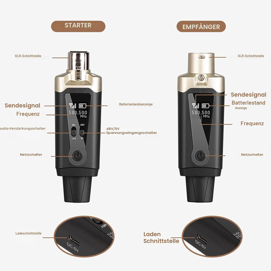 Depusheng T9 Drahtloses Mikrofon XLR Sender und XLR Empfänger Drahtloses System für dynamische und K