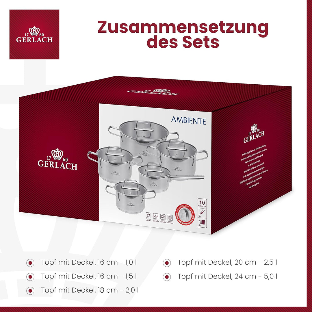 Gerlach AMBIENTE Topf-Set Edelstahl Kochtopf-Set Induktion Induktionstöpfe-Set Töpfe-Set Induktionsg