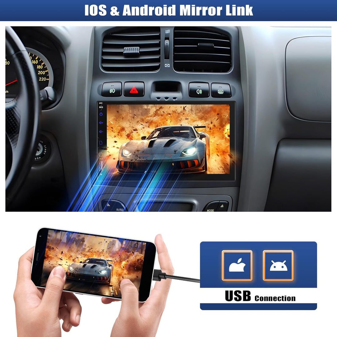 CAMECHO Autoradio Bluetooth 1 Din mit Rückfahrkamera, 7 Zoll Bildschirm Touchscreen Auto Radio mit F
