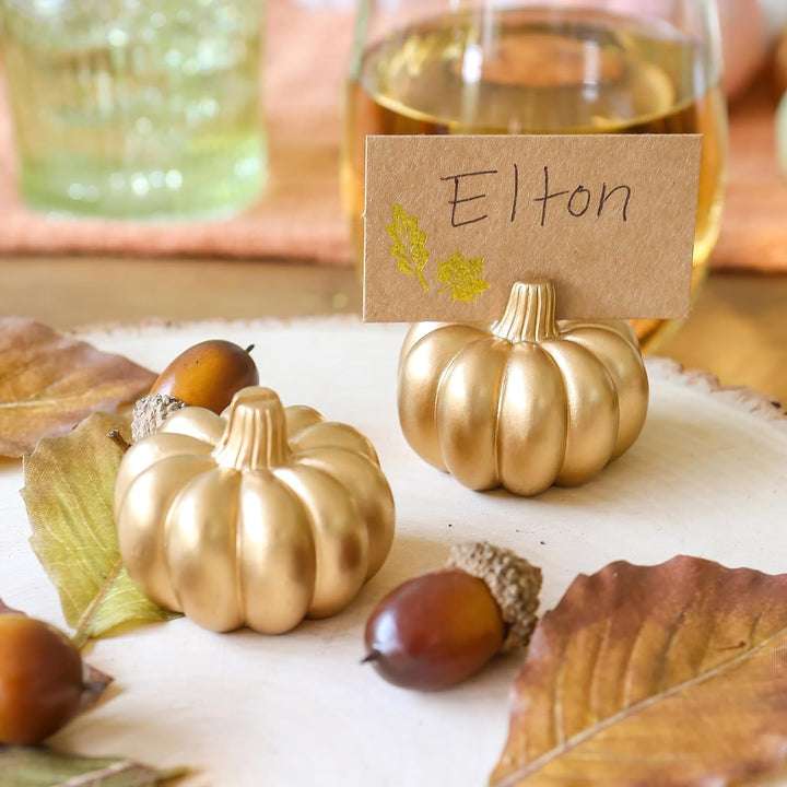 Kate Aspen Fall Decor Mini Gold Kürbis Tischkartenhalter (Set mit 6 Stück), Gedecke, perfekt für Tha