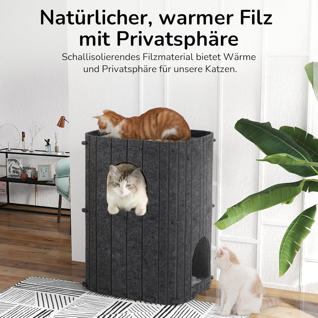 FUKUMARU Katzenhöhle,Stabile Katzenhöhle aus hochwertigem Filz，Katzenhaus Indoor 3 Schicht Katzenbet