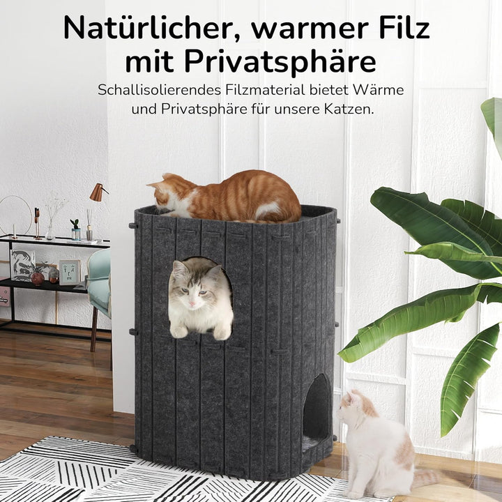FUKUMARU Katzenhöhle,Stabile Katzenhöhle aus hochwertigem Filz，Katzenhaus Indoor 3 Schicht Katzenbet