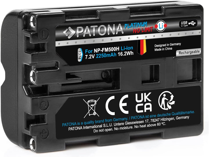 PATONA 1374 Platinum NP-FM500H USB Akku (2250 mAh) mit direkt USB Eingang (USB-c)