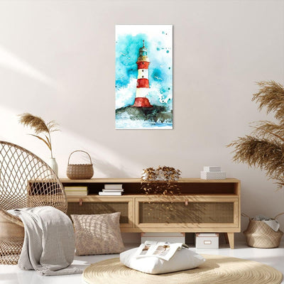 Bilder auf Leinwand 55x100cm Leinwandbild mit Rahmen Leuchtturm Wasser Illustration Welle Gross Wand