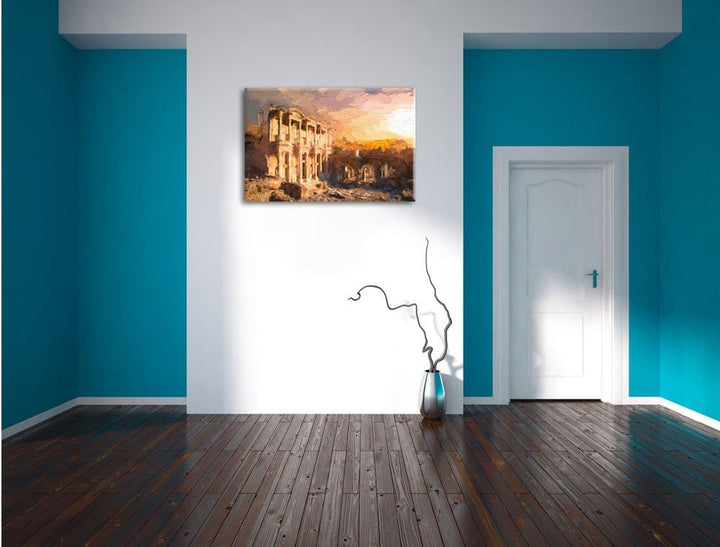 Pixxprint alte Tempelruine Kunst / 100x70cm Leinwandbild bespannt auf Holzrahmen/Wandbild Kunstdruck