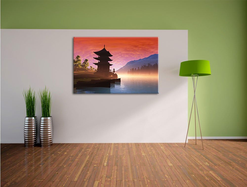 Chinesisches Haus, Format: 100x70 auf Leinwand, XXL riesige Bilder fertig gerahmt mit Keilrahmen, Ku