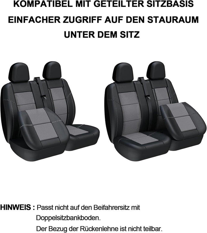 TOYOUN Sitzbezüge für Vans LKWs, Universal Fit Einzel-und Doppelsitze - Kunstleder Mesh-Gewebe, Schw