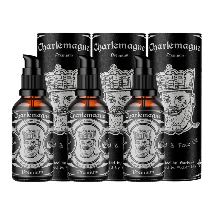 Charlemagne Bartöl 3er Set - 3 x 30ml, Vegan, Bartöl Leder Duft - Natürliches Bartpflege Set für Her