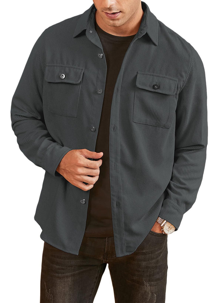 Elegancity Herren Hemd Cord Langarm Freizeithemd Männer Jacke Regular Fit Button Up Hemdjacke Mit Kl