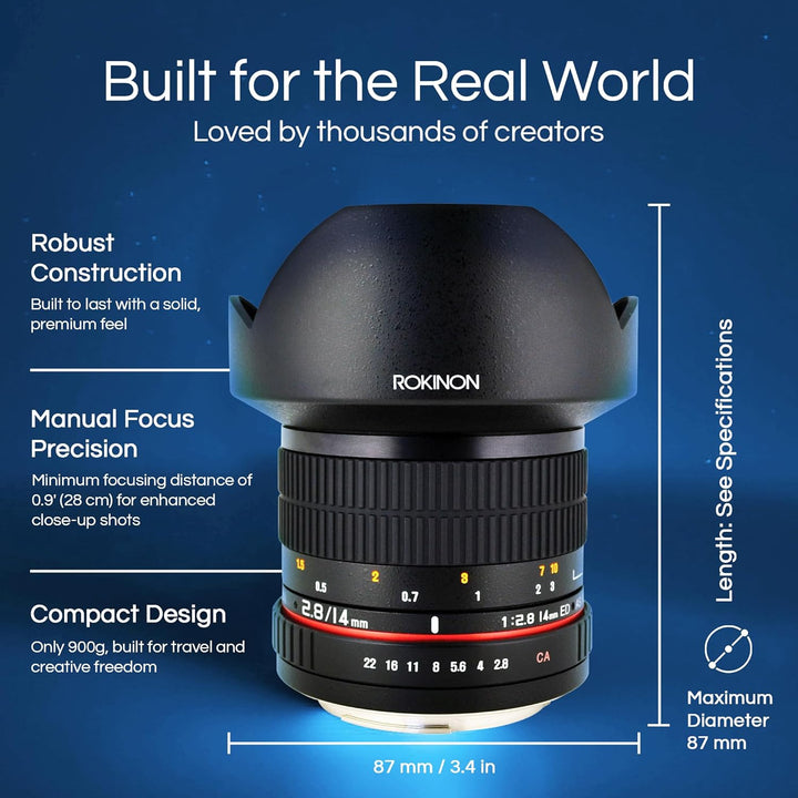 Rokinon FE14M-E 14 mm F2.8 Ultra Wide Objektiv für Sony E-Mount und Festobjektiv für andere Kameras