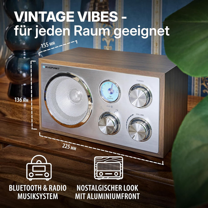 Blaupunkt RXN 180, Küchenradio Retro mit Bluetooth, einfaches Radio mit UKW/FM und Aux In, Retroradi