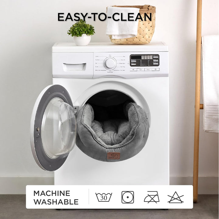 BEDSURE Katzenbett waschbar Katzen Bettchen - 63x53x20cm Katzen Bett grau mit zweiseitig Innenkissen