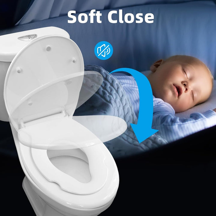 Familien Toilettendeckel mit Kinderaufsatz, 2-in-1 WC-Sitz Oval aus PP Kunststoff, Sanfte Absenkauto