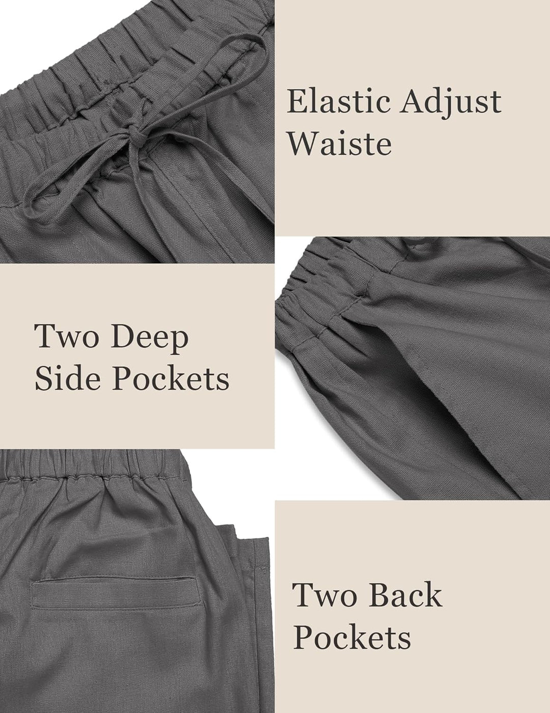 COOFANDY Herren Leinenhose mit Kordelzug Leicht Sommerhose Freizeithose Strandhose Urlaub Einfarbig