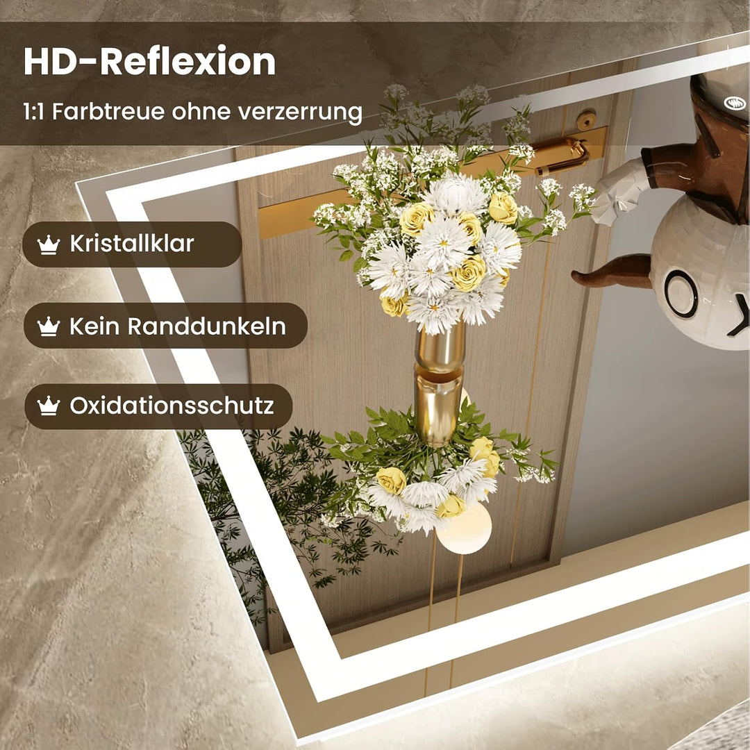 Snowdool LED-Badezimmerspiegel, 60 x 80 cm Kosmetikspiegel Mit Beleuchtung, Beleuchteter Wandspiegel