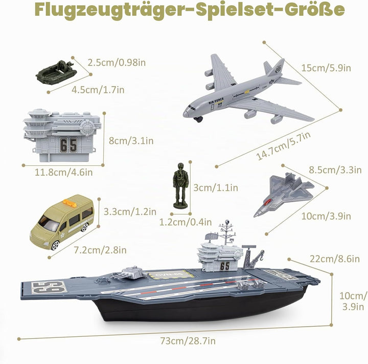 RedCrab Flugzeugträger Spielset, Militär Schlachtschiff Modell Spielzeug mit Militar Auto, Militärfl