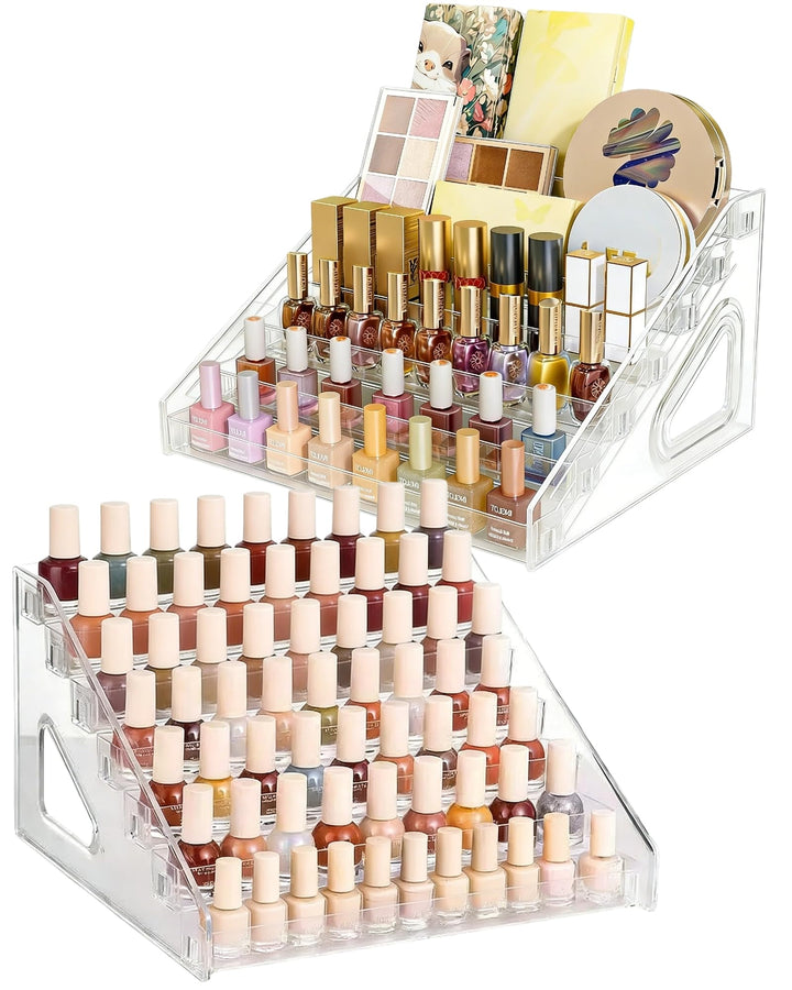 2er-Pack Acryl Nagellack Organizer mit 7 Ebenen Nagellack Aufbewahrung für 168 Flaschen, Klarer Make