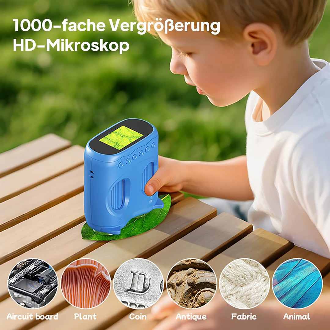 Ashfly Mikroskop für Kinder und Fernglas für Kinder, 1000X USB 2-in-1 tragbares Taschenmikroskop, 4K