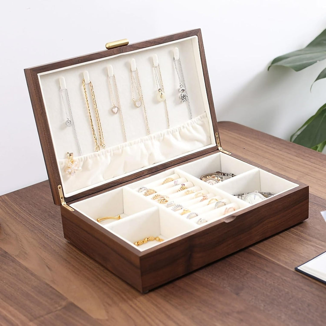 Schmuckkasten – Handgefertigtes Massivholz Retro Schmuck Box mit Schubladen Samt Innenfutter, Armbän