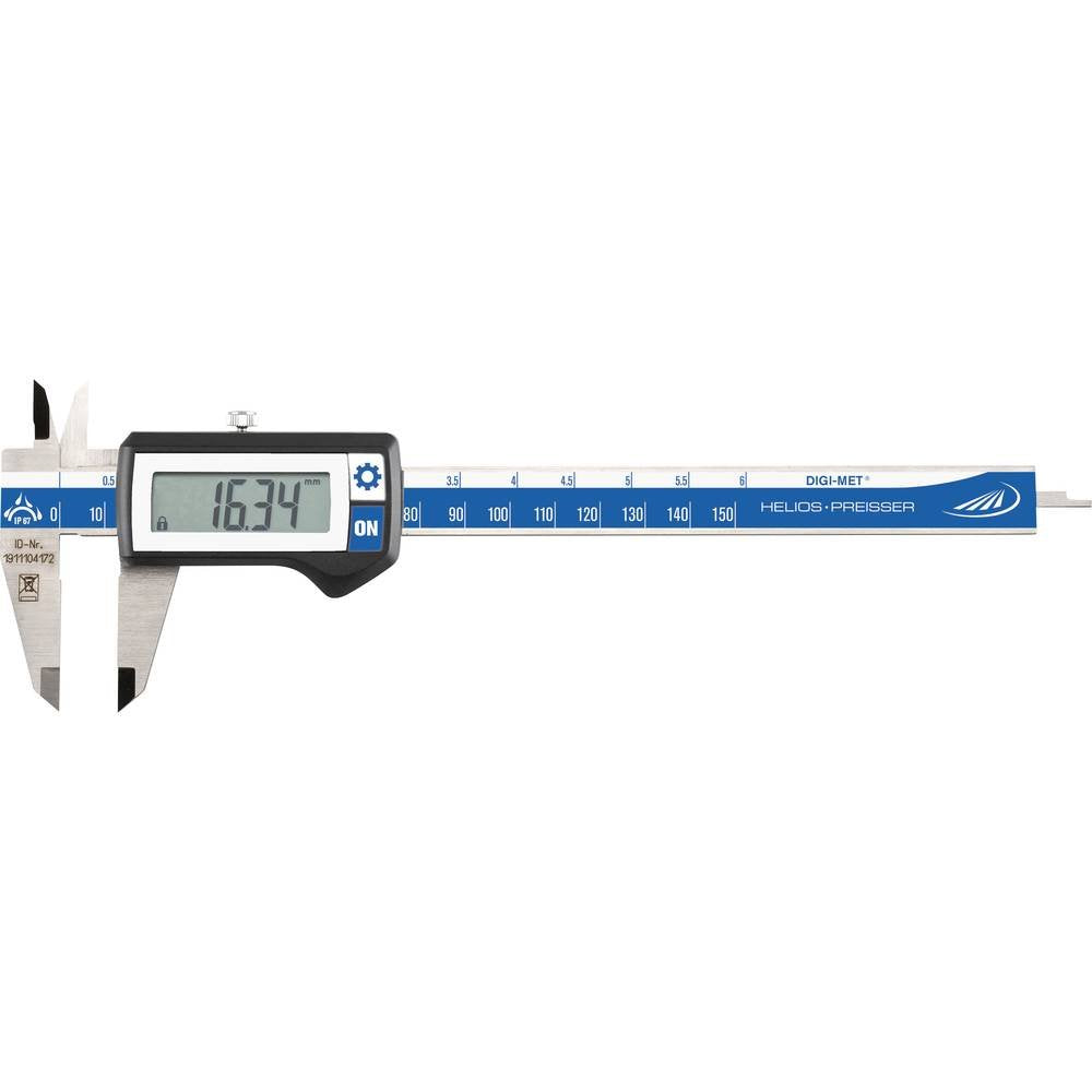 HELIOS-PREISSER 1326417 Digitaler Taschenmessschieber IP67 mit eckigem Tiefenmass, 150 x 40 mm, 40 m
