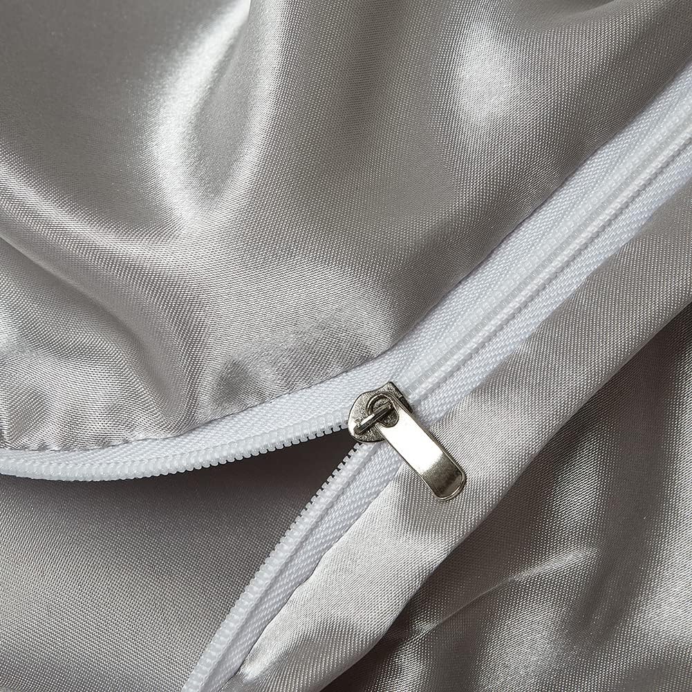 Omela Satin Bettwäsche Set 135x200 Silber Grau Einfarbig Unifarben Glatt Bettbezug mit Reissverschlu