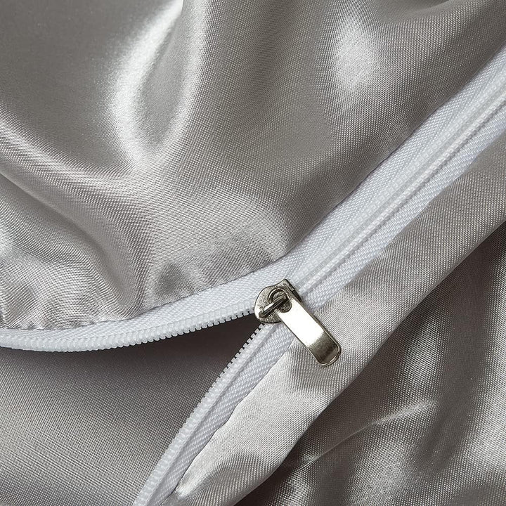 Omela Satin Bettwäsche Set 135x200 Silber Grau Einfarbig Unifarben Glatt Bettbezug mit Reissverschlu