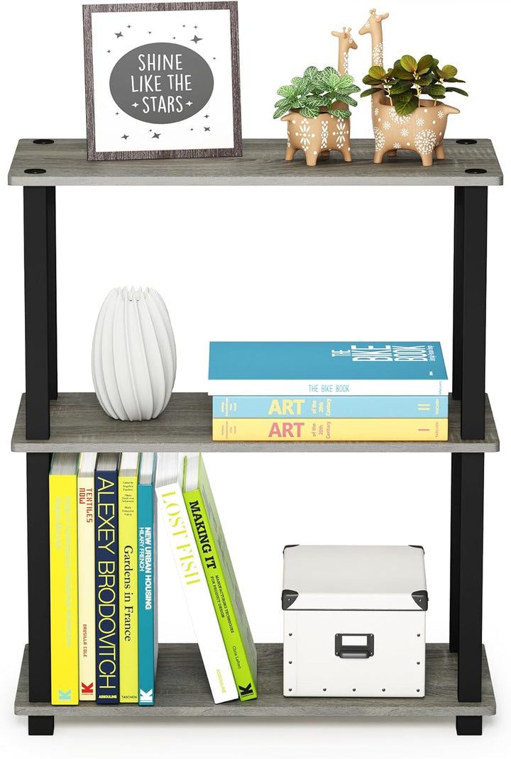 Furinno Compact Regalständer mit 3 Ablageflächen, holz, Französische Eiche Grau/Schwarz, 28.96 x 28.