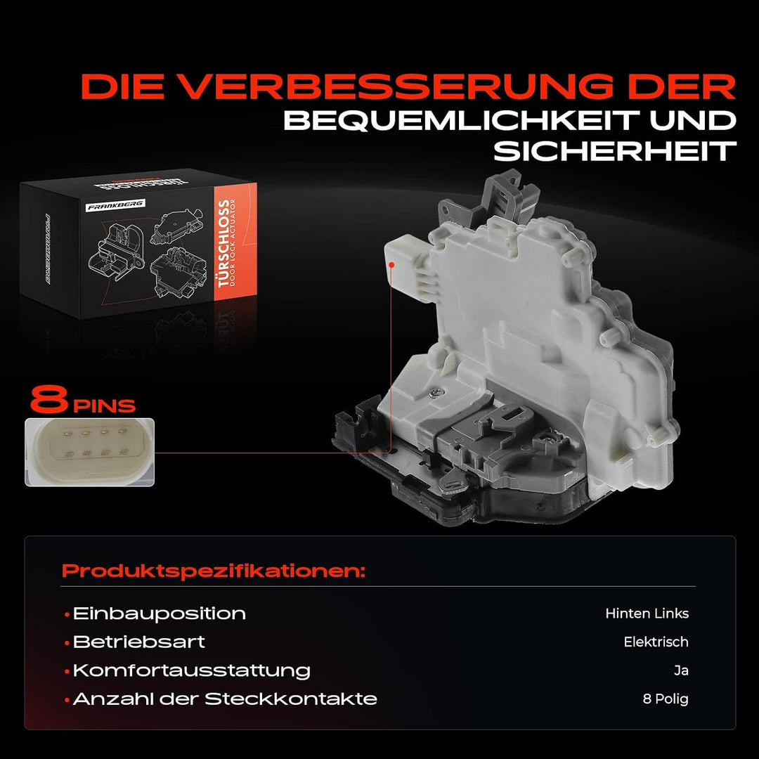 Frankberg Türschloss Stellmotor Hinten Links 8-Polig Kompatibel mit Q7 2006-2009 Ibiza IV 2008-2017