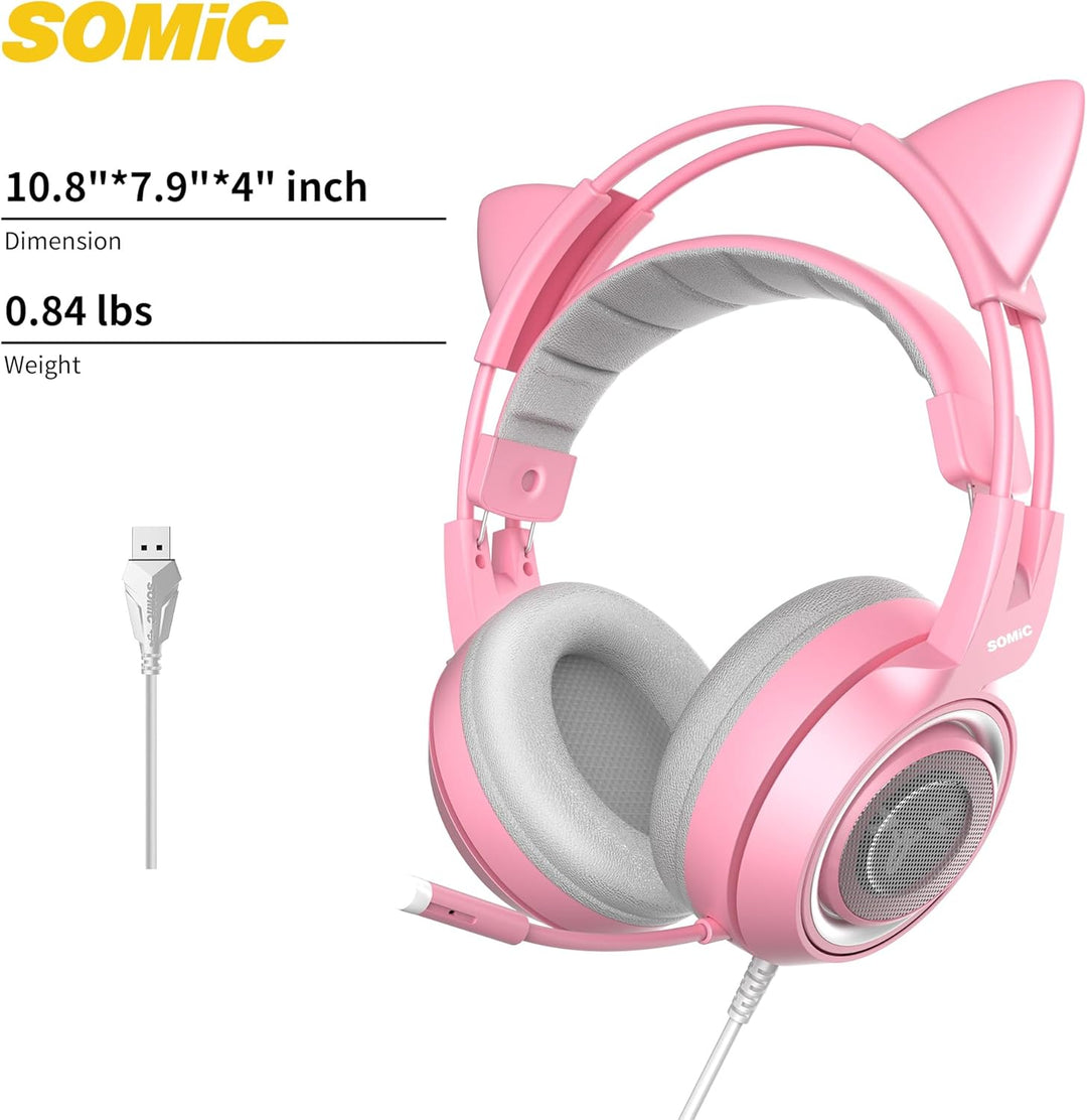 Somic G951rosa Rose Kat Gaming Headset Kopfhörer mit Virtuell 7.1 Klingen und LED Licht, Mikrofon fü