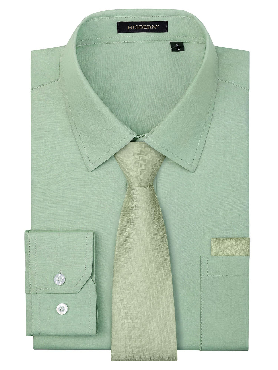HISDERN Herrenhemd mit Krawatte und Einstecktuch, klassisches Button-Down-Shirt, passende Krawatte u