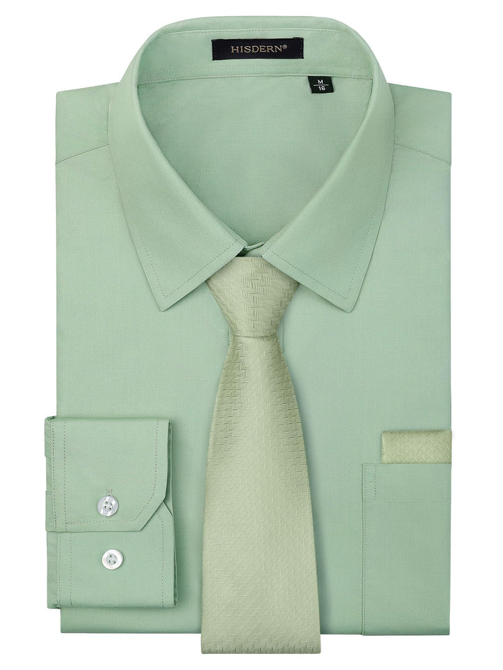 HISDERN Herrenhemd mit Krawatte und Einstecktuch, klassisches Button-Down-Shirt, passende Krawatte u