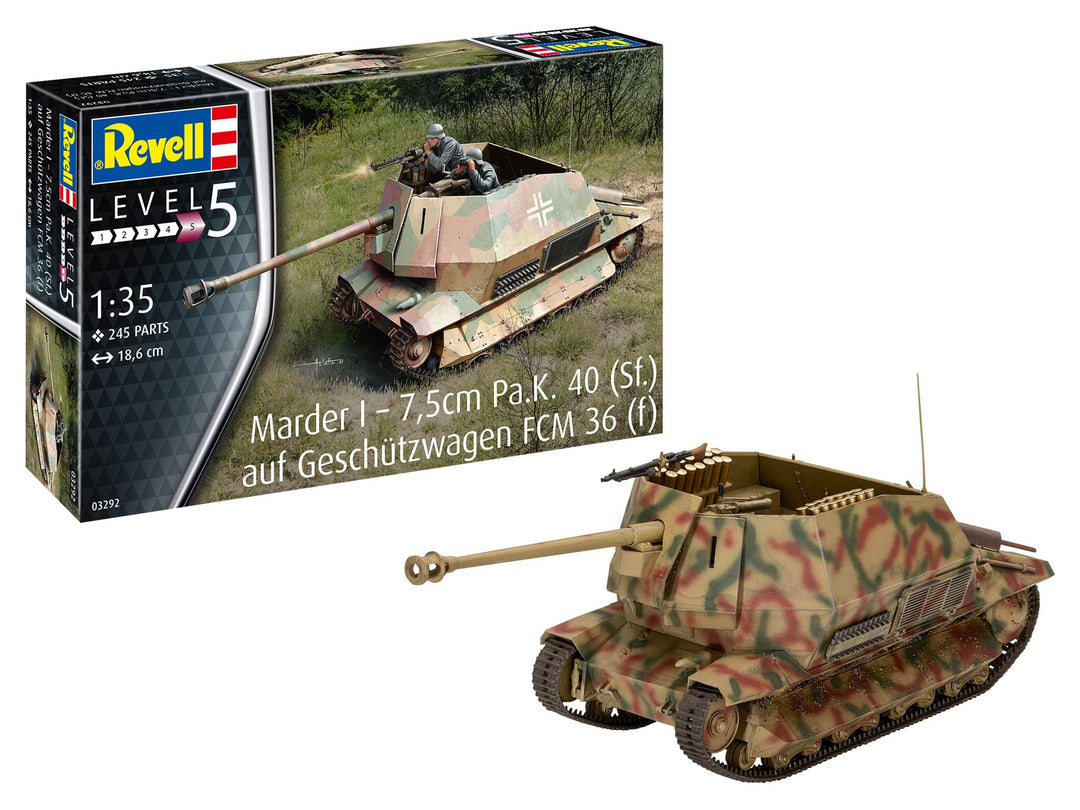 REVELL 03292 03292-Marder I auf FCM 36 Base 1:35 Militär originalgetreuer Modellbausatz für Experten