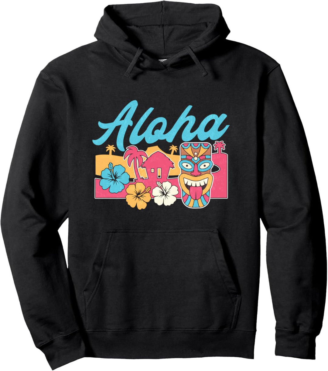 Aloha beach summer vacation casual color tiki graphic Pullover Hoodie