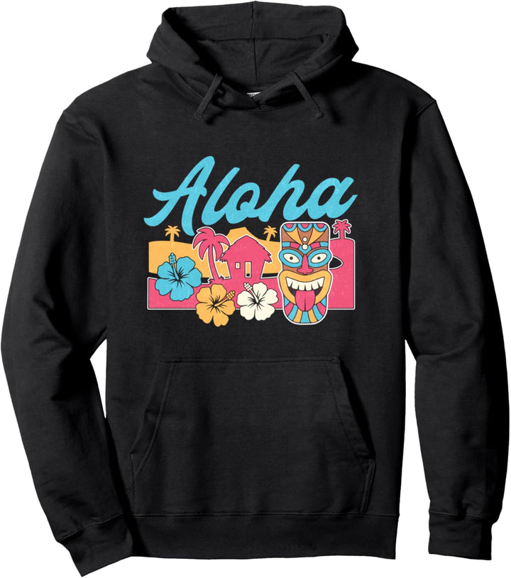 Aloha beach summer vacation casual color tiki graphic Pullover Hoodie
